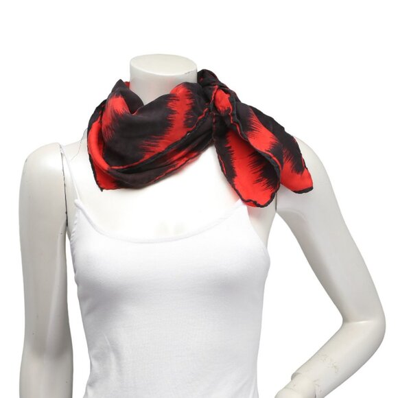 Zebra Stripe Silk Scarf Square Red Black Animal Print Neckerchief - Picture 5 of 5